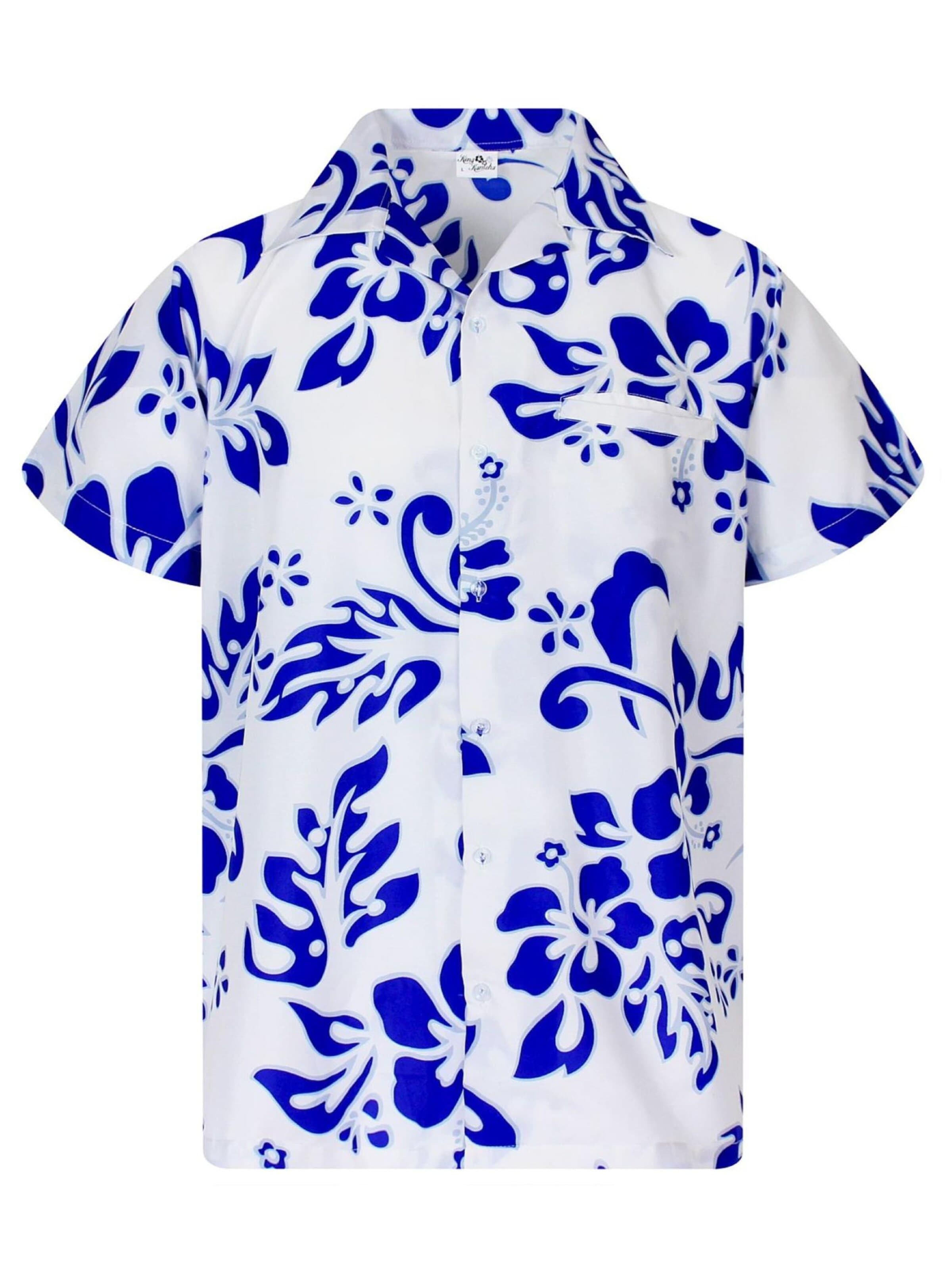 Maglietta 'Hibiscus White Line' di King Kameha in blu: frontale