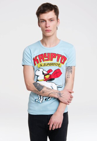 LOGOSHIRT Shirt 'The Superdog' in Blue: front