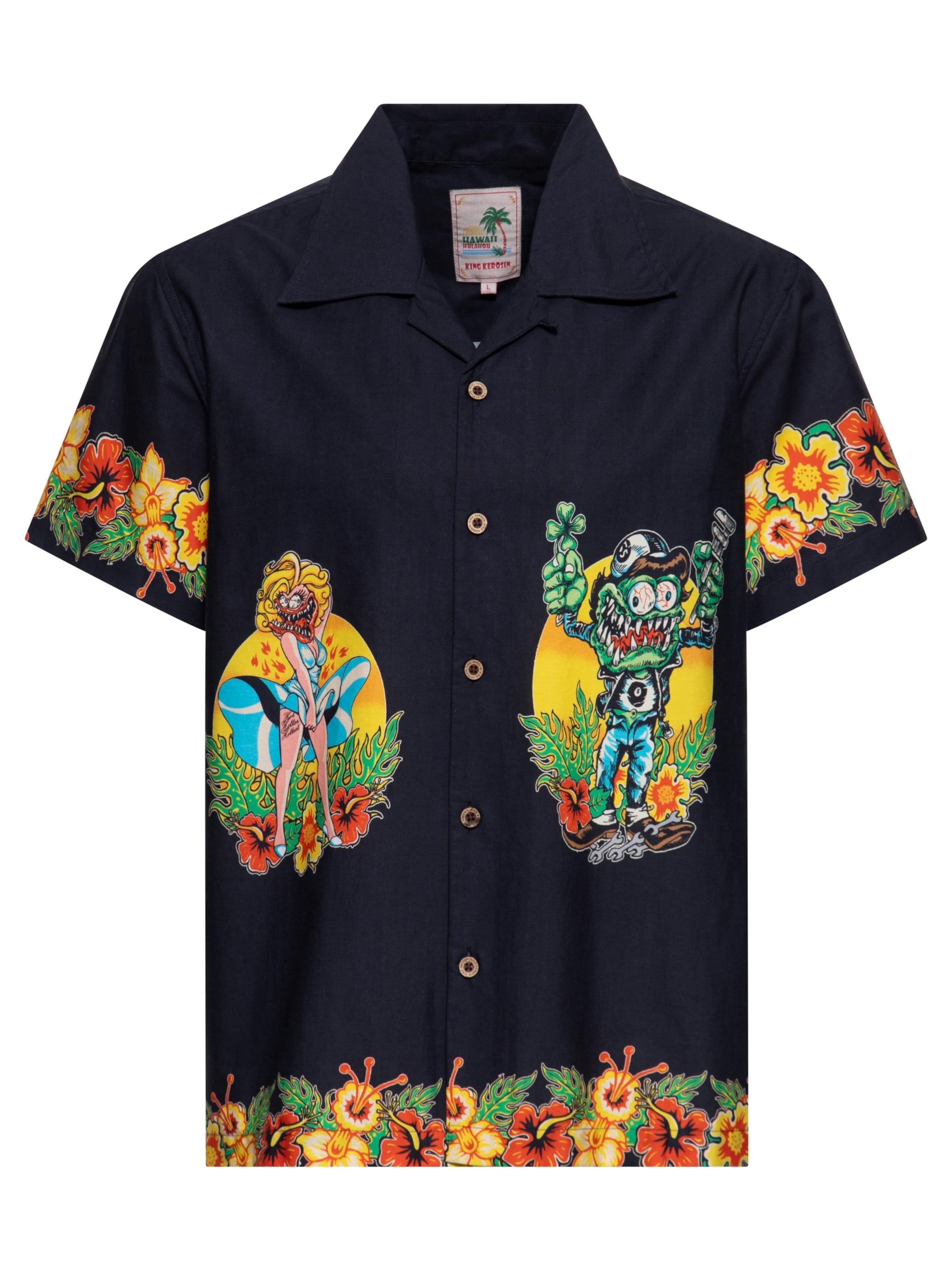 King Kerosin Regular fit Button Up Shirt 'Lucky Monster' in Black: front