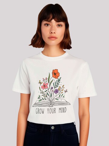 F4NT4STIC Shirt 'Flower grow your mind book' in Wit: voorkant