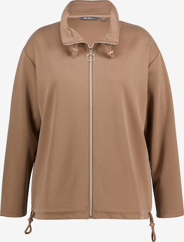 Ulla Popken Zip-Up Hoodie in Brown: front