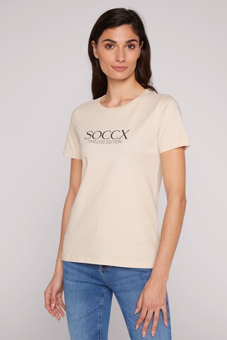 Soccx Basic T-Shirt mit Logo Print in Braun: Vorderseite