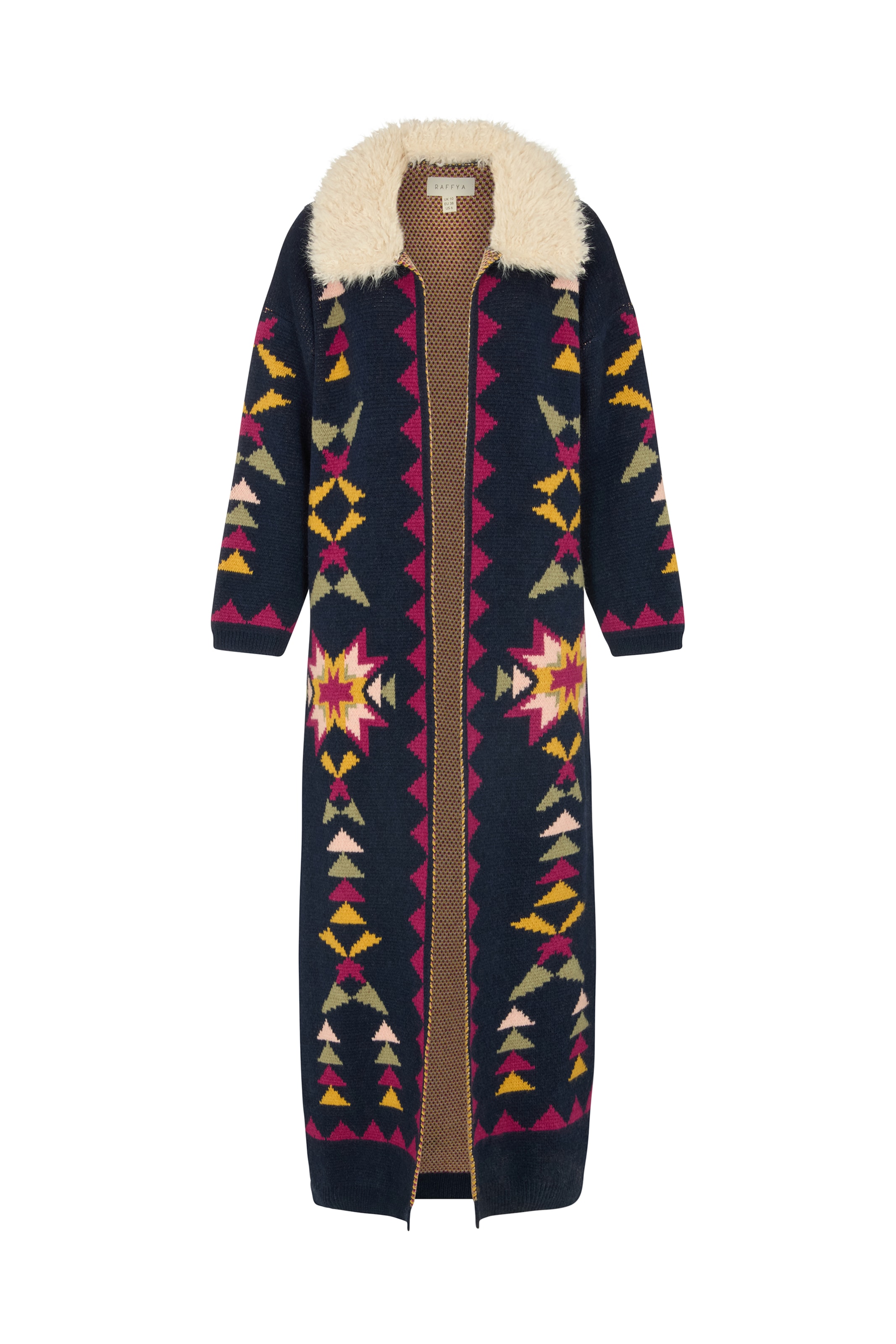 RAFFYA Strickjacke 'Cathy Jacquard' in Blau: Vorderseite