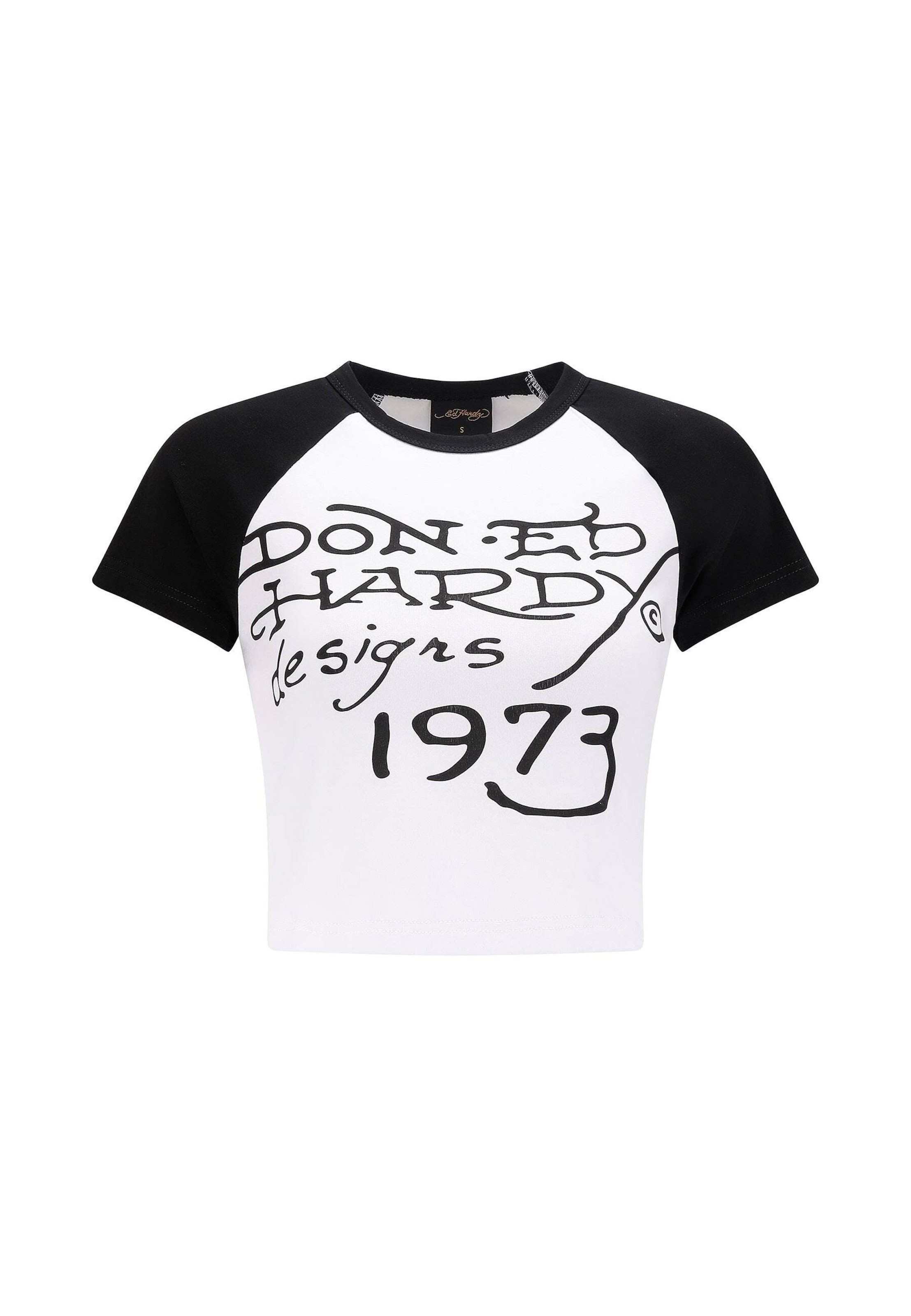 Ed Hardy Μπλουζάκι 'Panther Ringer' σε λευκό: μπροστά