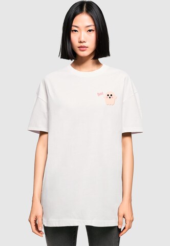 Tricou supradimensional 'Halloween - Boo Ghost' de la Merchcode pe alb: față