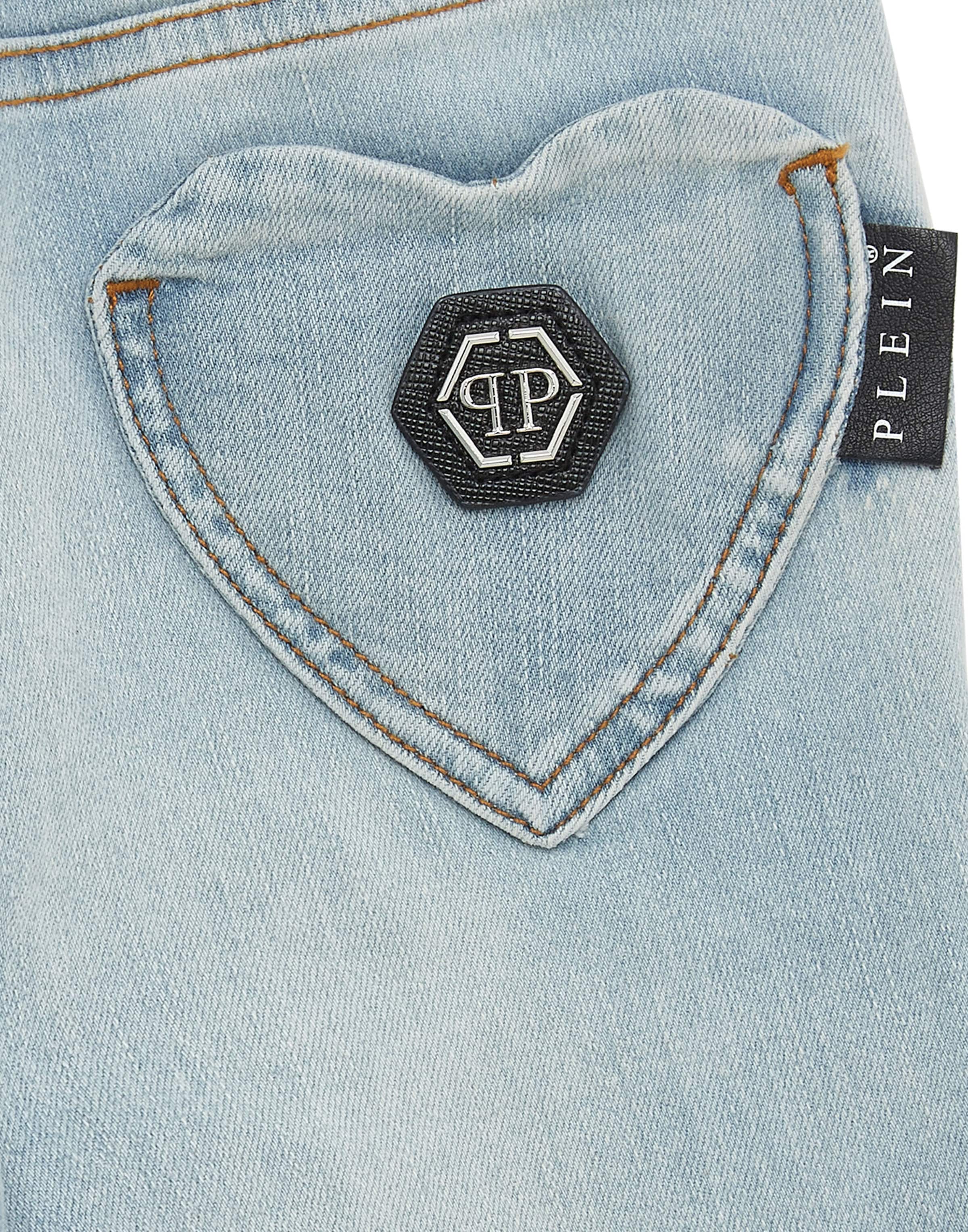 Philipp Plein Skinny Jeans 'Heart' in Blauw