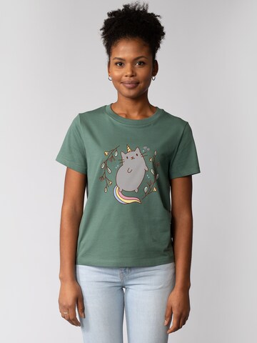 Watapparel Shirt 'Unicorn Cat' in Groen: voorkant