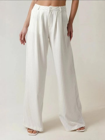 Hiccup Wide leg Pleat-Front Pants in White: front