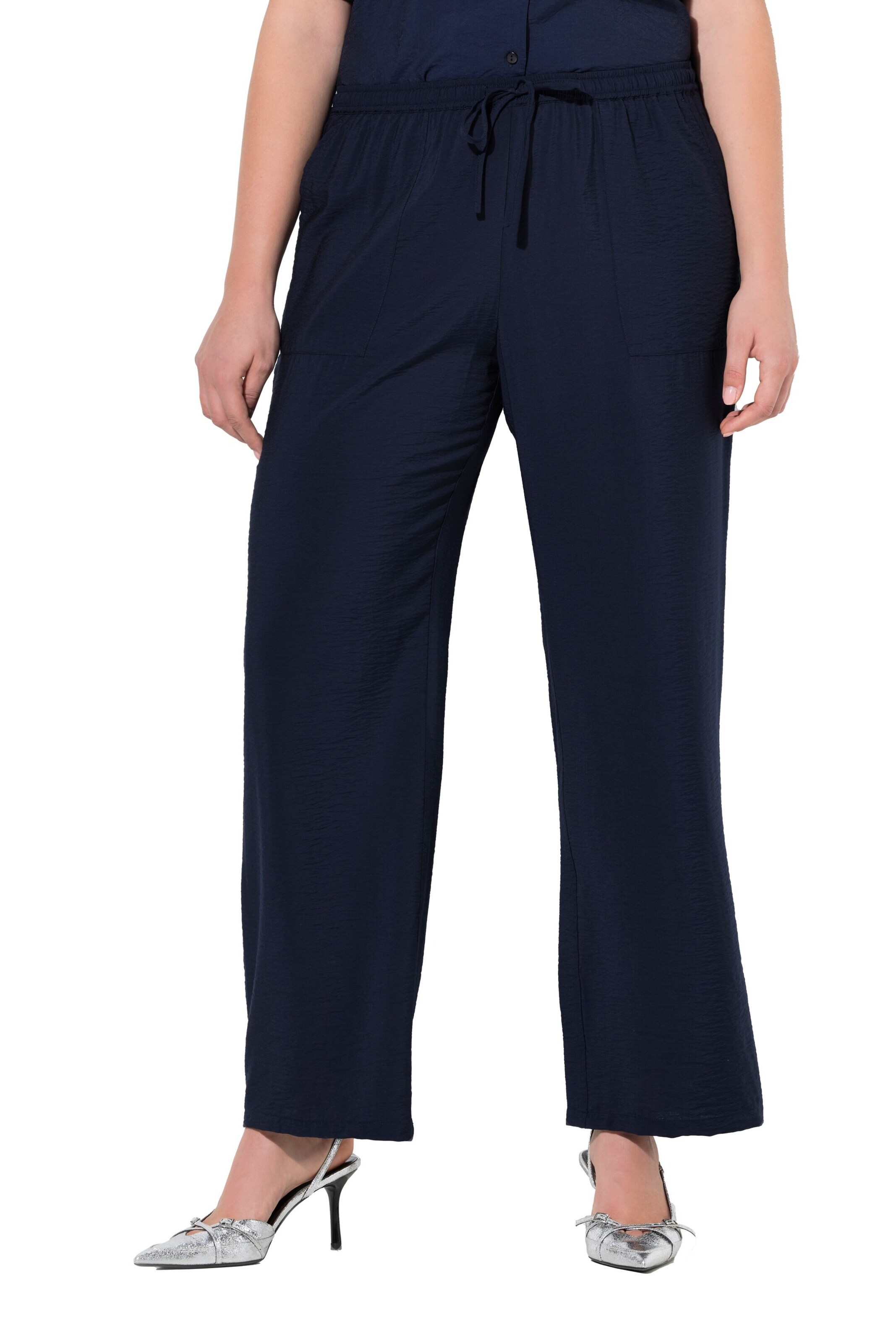 Ulla Popken Wide leg Broek in Blauw: voorkant