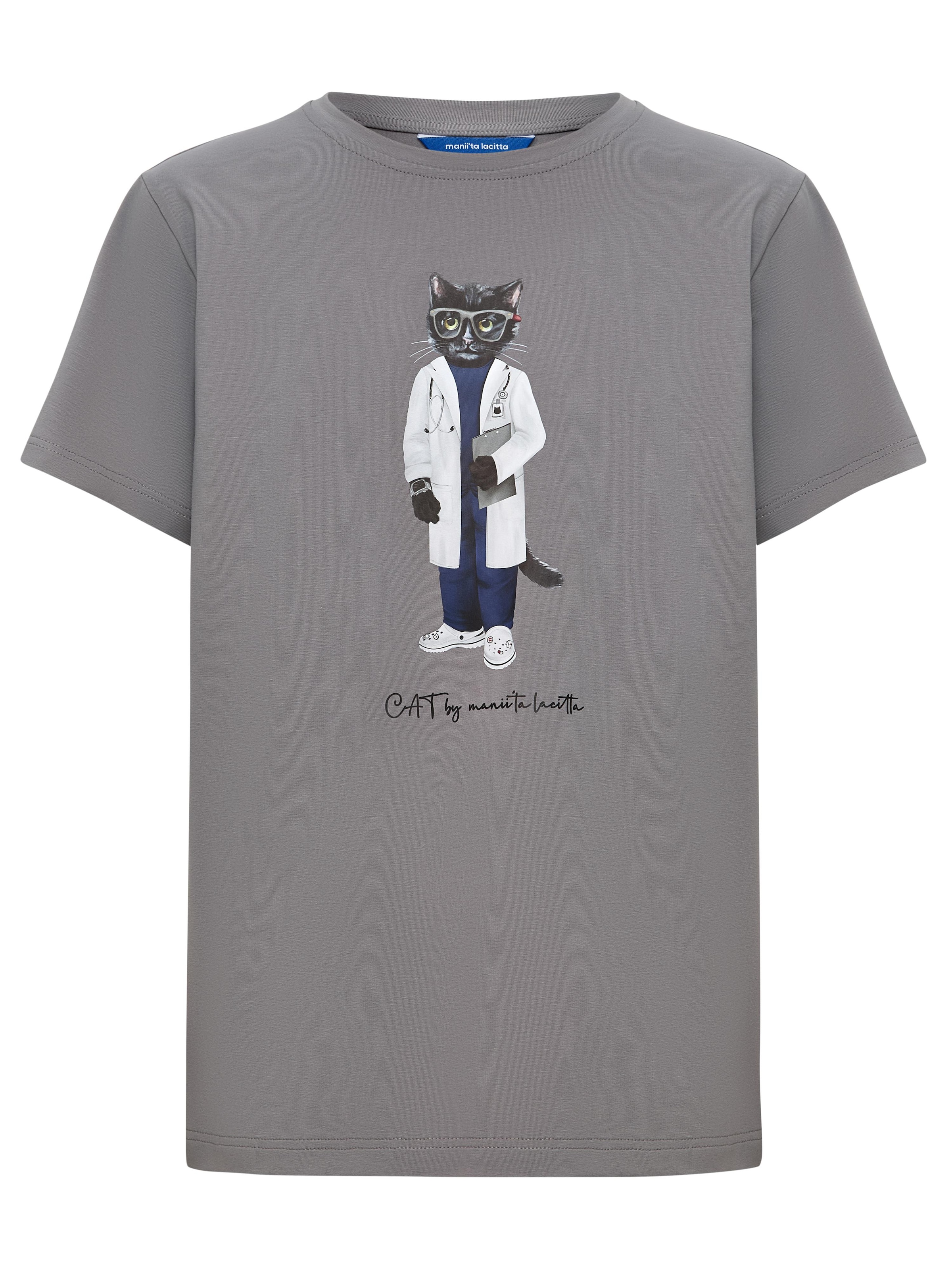 Maglietta 'Doctor Cat' di Cat e Lolette in grigio: frontale