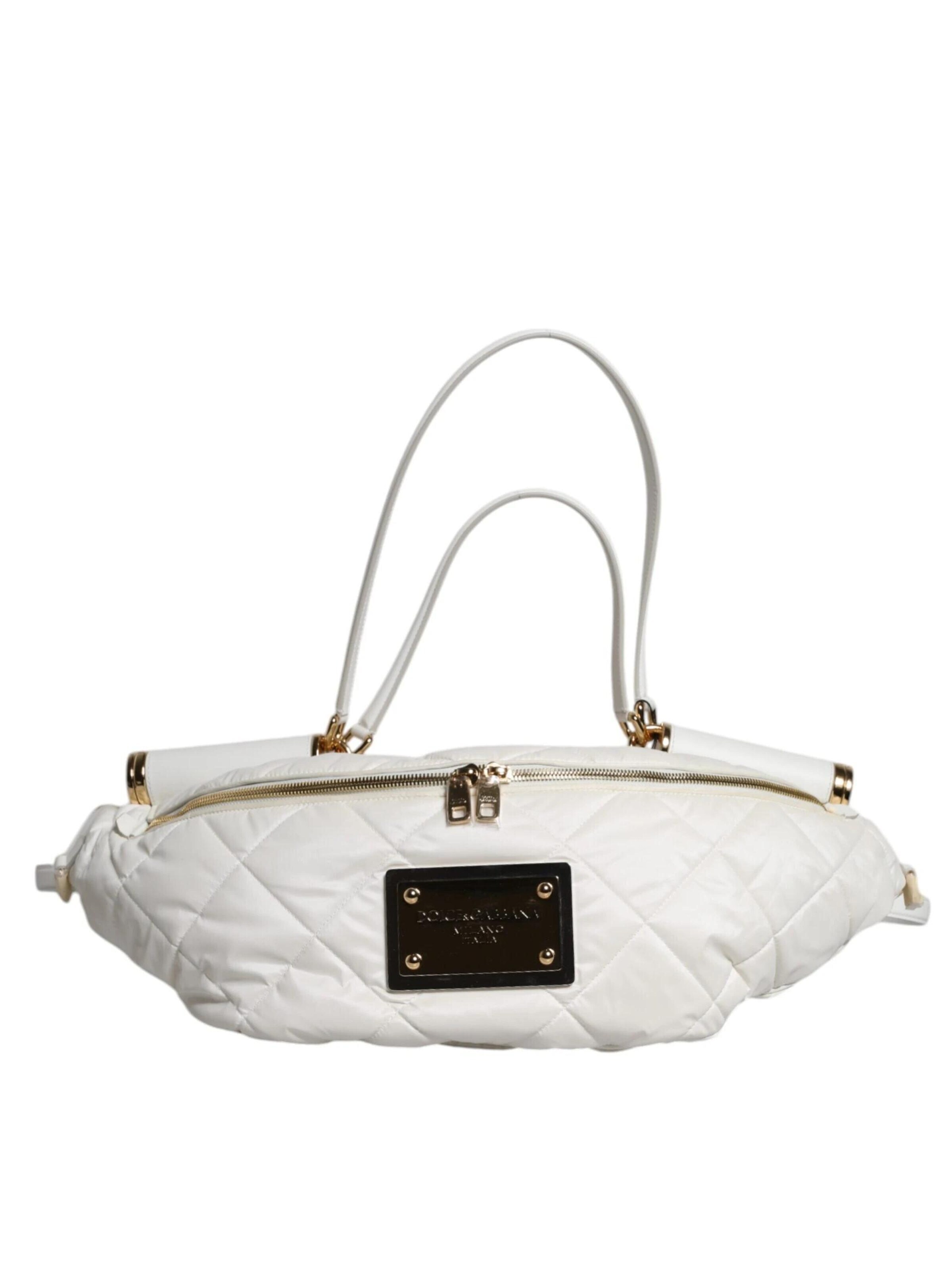 Runerstrand - Riñonera 'Dolce & Gabbana White Quilted Logo Plaque Belt Bag' en blanco