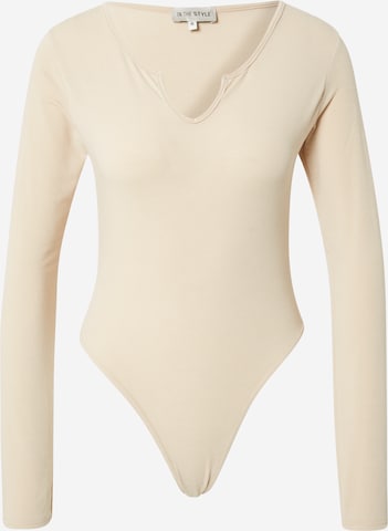In The Style Shirt Bodysuit 'OLIVIA' in Beige: front