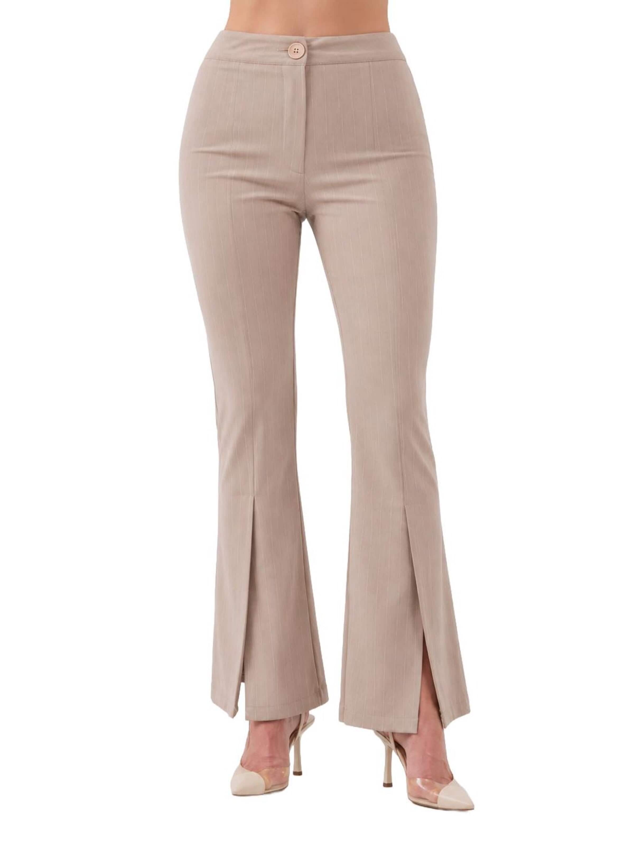 HOLLY LOLLY Flared Broek in Beige: voorkant