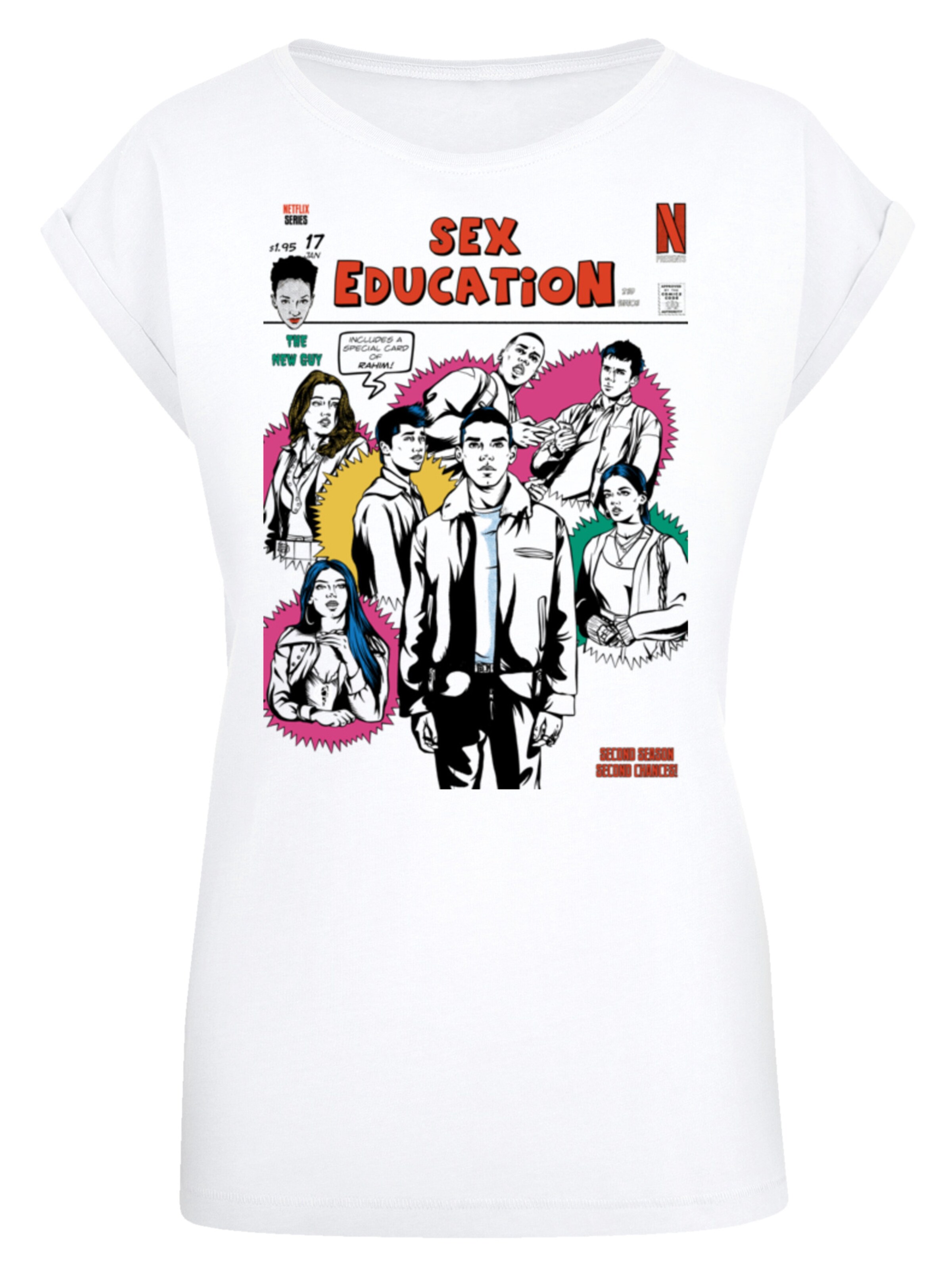 F4NT4STIC Shirt 'Sex Education Magazine Cover Netflix TV Series' in Wit: voorkant