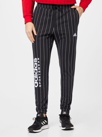 ADIDAS SPORTSWEAR Слим фит Спортен панталон 'Pinstripe Fleece' в черно: отпред