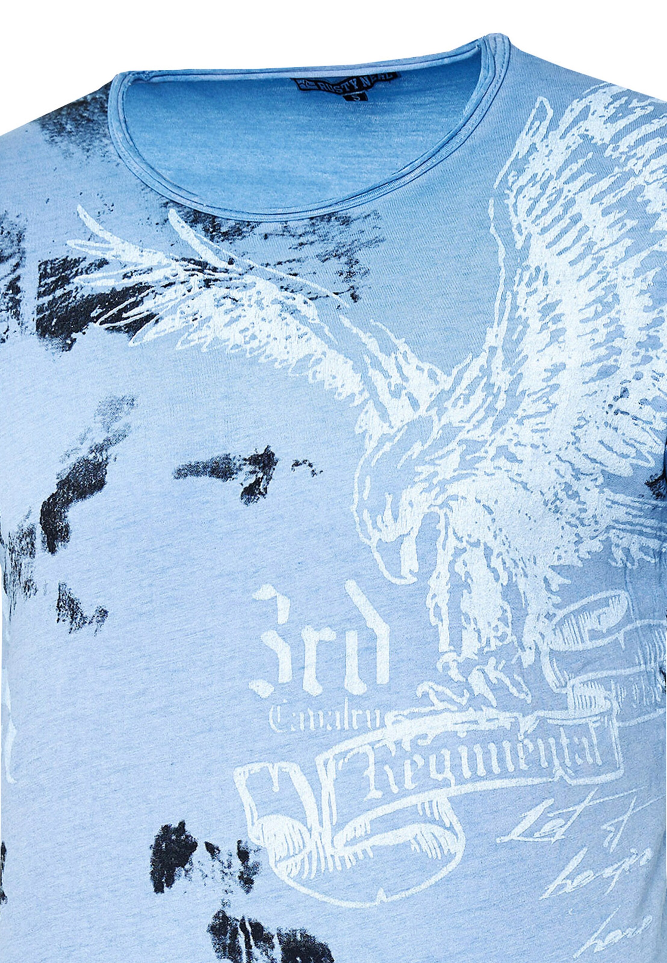 Rusty Neal T-Shirt mit modernem Front & Back Print 'American Eagle' in Blau