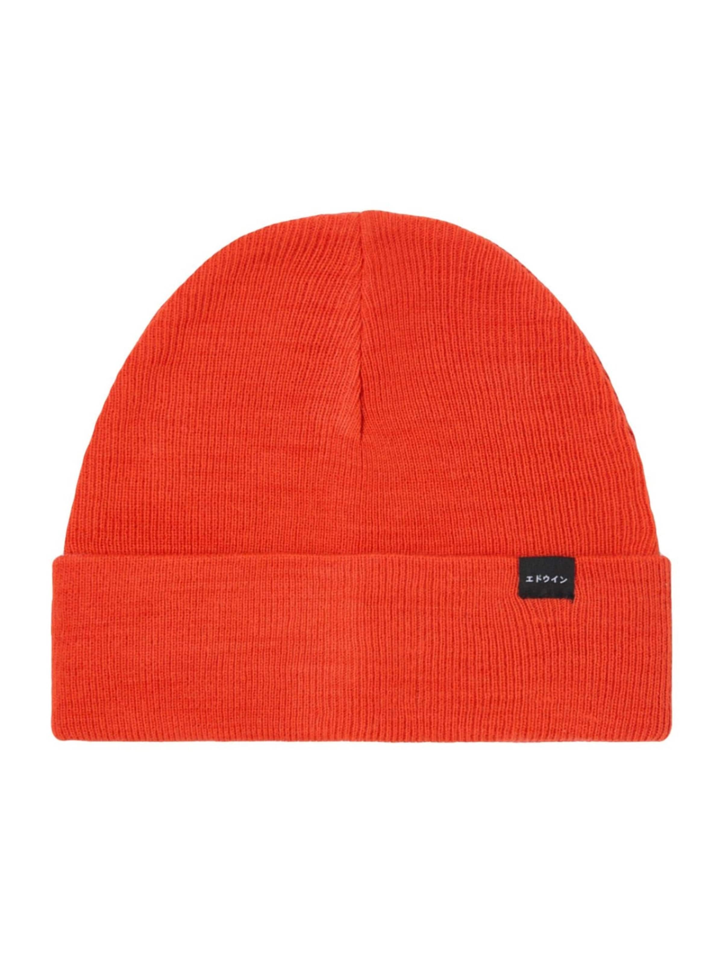 EDWIN Hue 'Watch Cap Beanie Tangerine Tango' i rød: forside