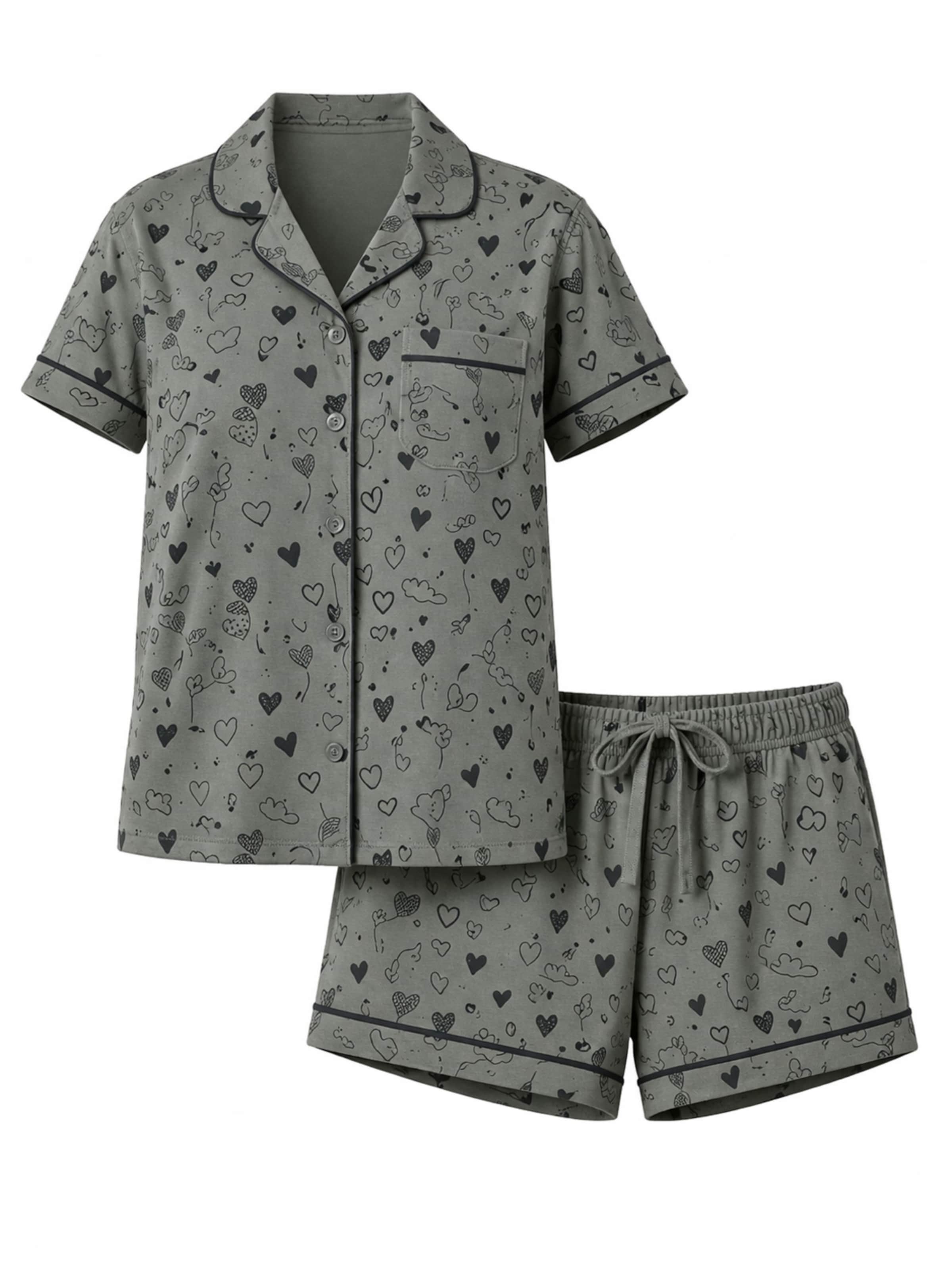 LEAFLETIC Korte pyjama 'Leafletic Women’s Printed Night Wear Short Set' in Groen: voorkant