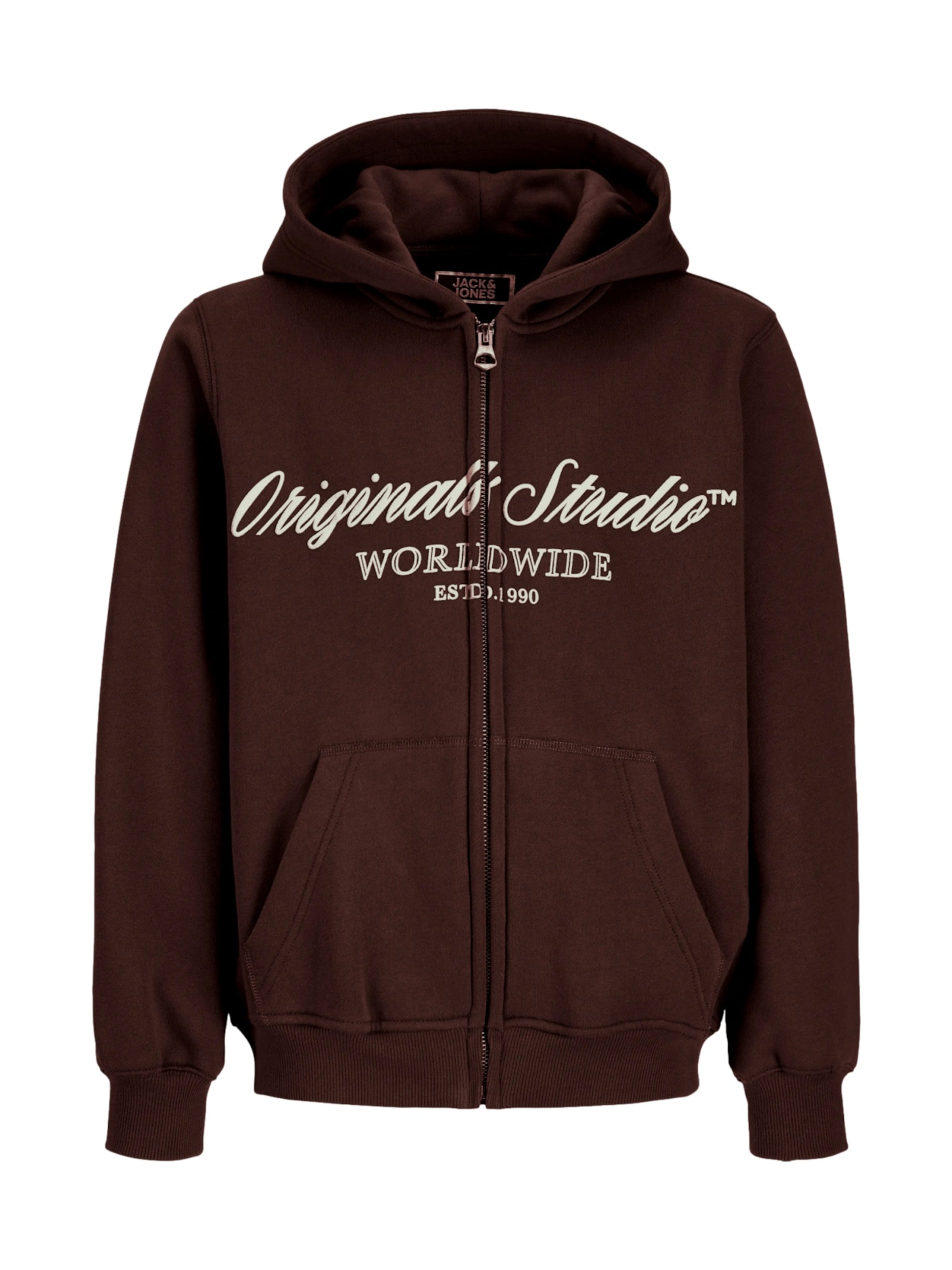 Jack & Jones Junior - Sudadera con cremallera 'JORNorrebro' en marrón: frente