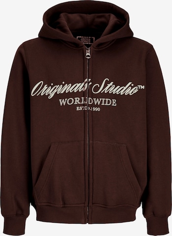 Jack & Jones Junior - Sudadera con cremallera 'JORNorrebro' en marrón: frente