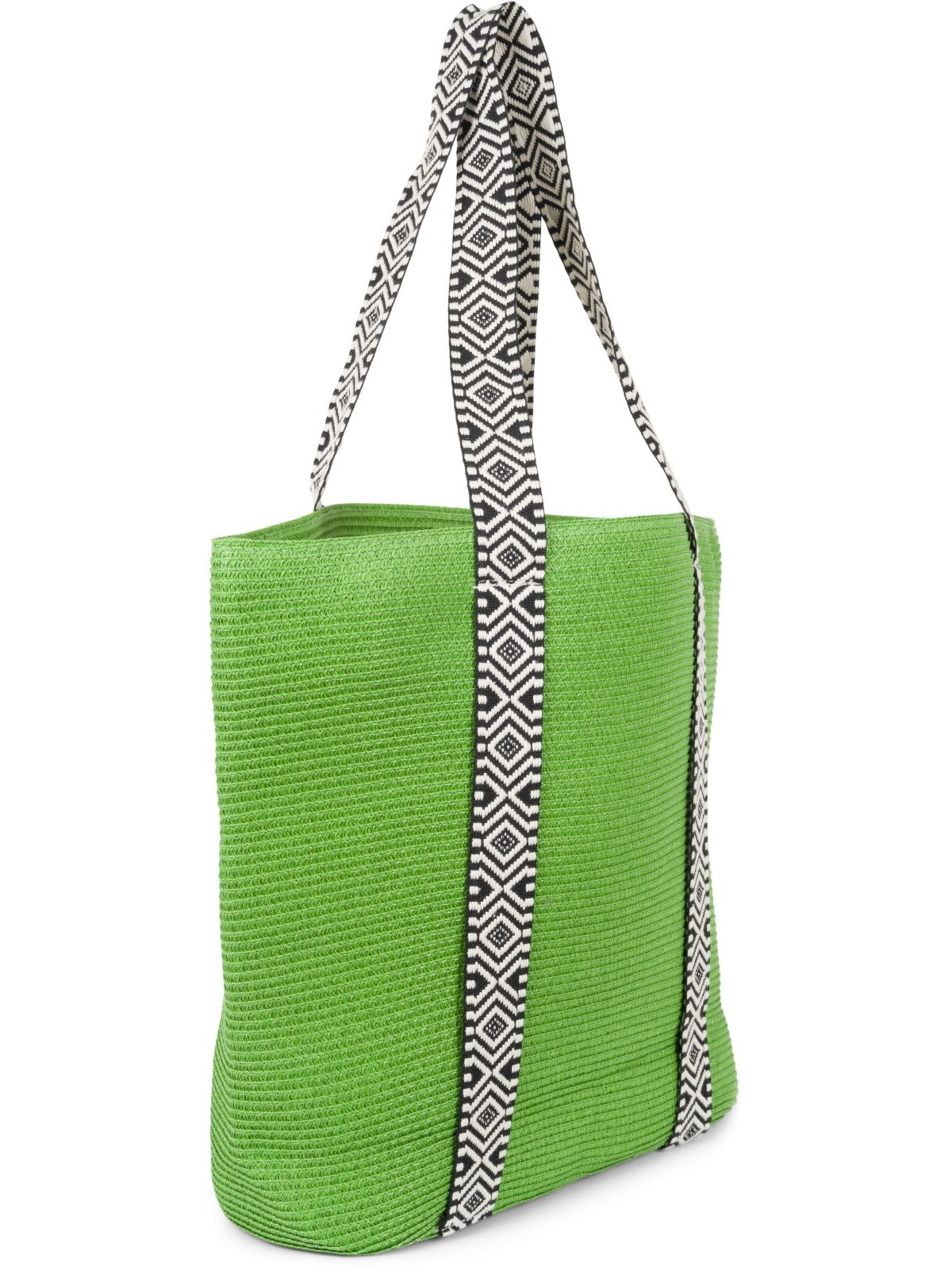styleBREAKER Beach bag 'Papierstroh Strandtasche Azteken Muster' in Green