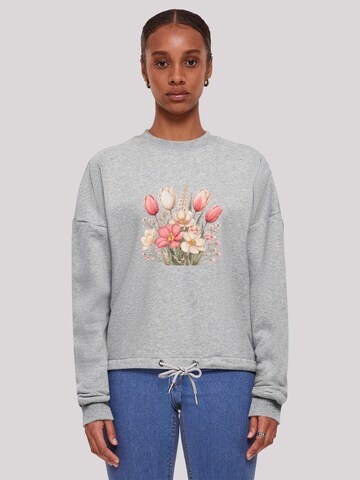 F4NT4STIC Sweatshirt 'Rosa Weißer Frühlingsblumenstrauß' in Grau: Vorderseite