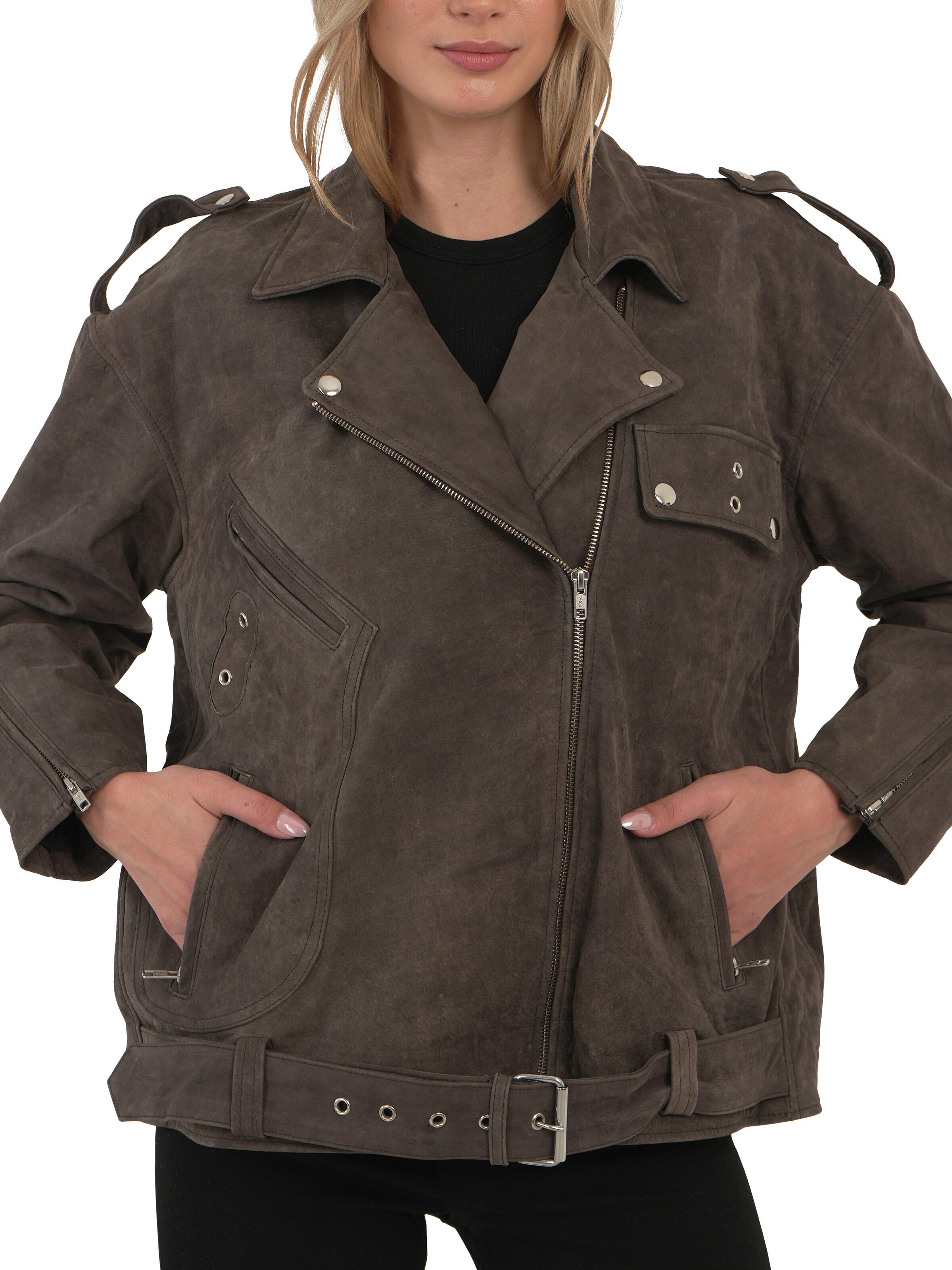 Chic and Clicks - Chaqueta de entretiempo 'Dakota Suede' en marrón