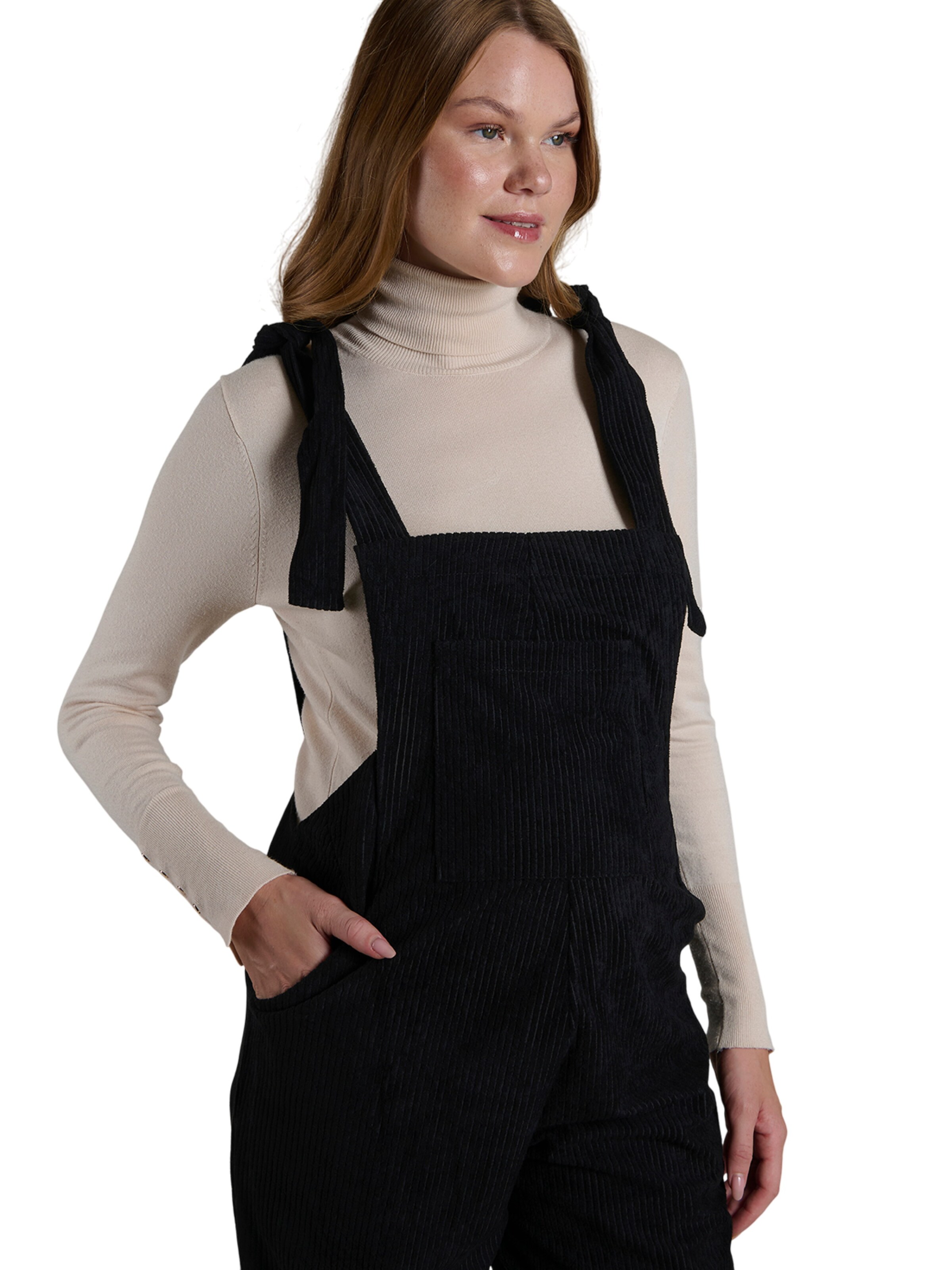 LYN MAMA Regular Dungarees in Beige: front