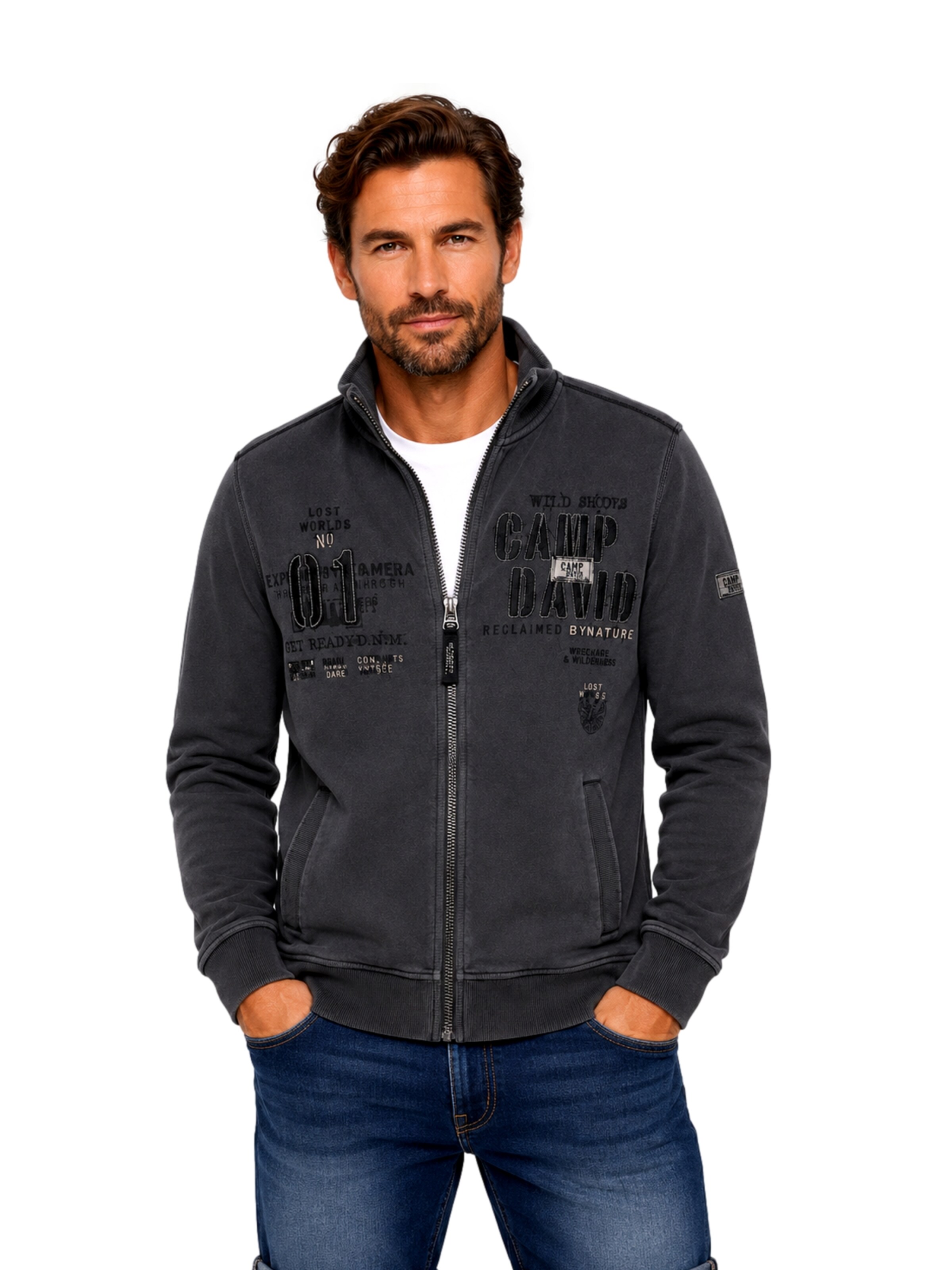 CAMP DAVID - Sudadera con cremallera 'Wild Sites II' en gris: frente