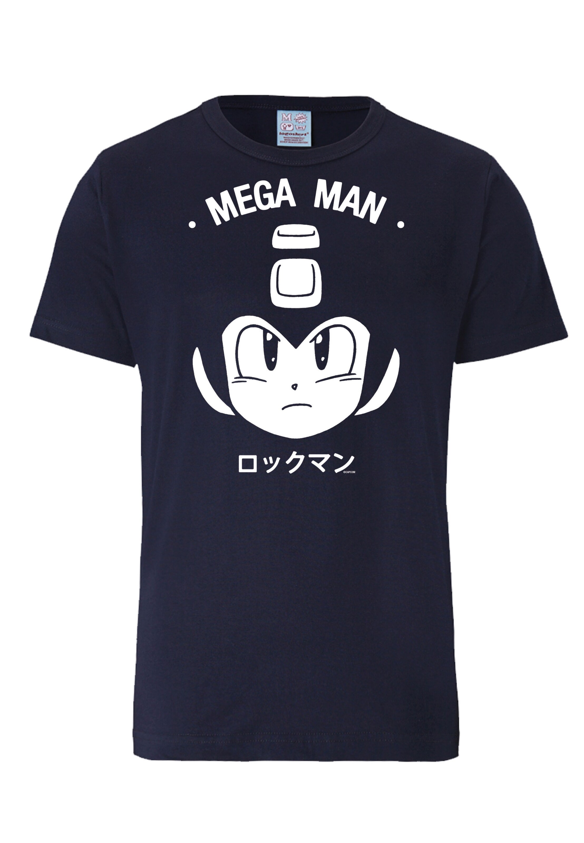 LOGOSHIRT Shirt 'Mega Man - Gesicht' in Blauw: voorkant
