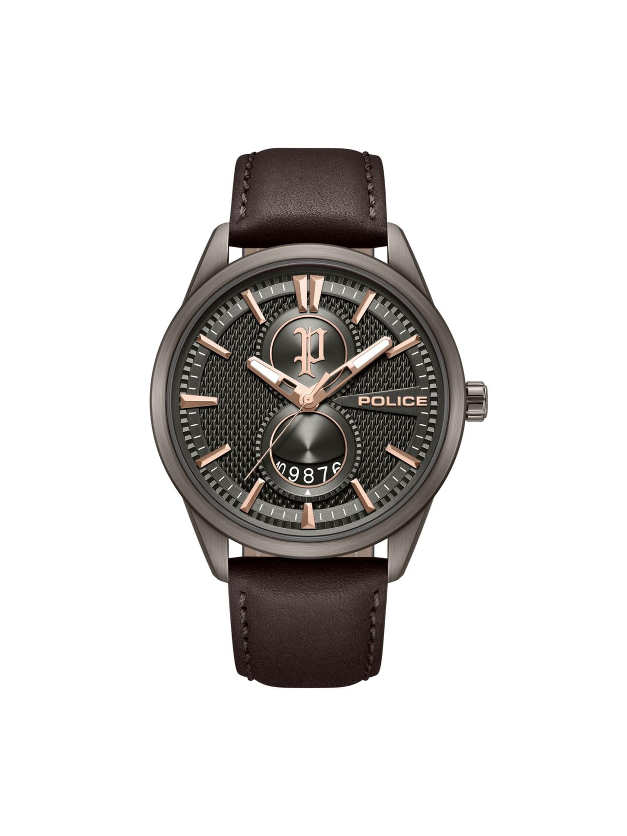Montre à affichage analogique POLICE en marron : devant