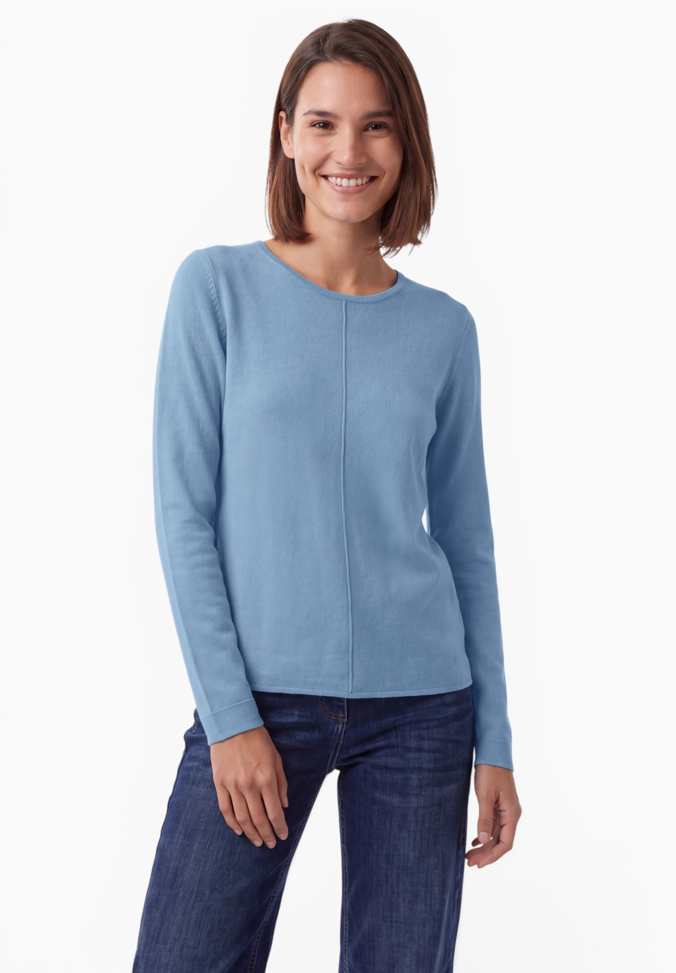 CECIL Langarm Pullover mit Rundhals und Struktur in Blau: Vorderseite