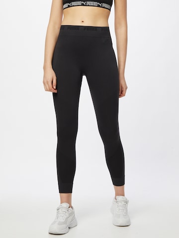 PUMA Skinny Workout Pants in Black: front