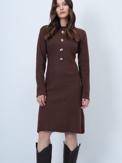 Trend Alaçatı Stili Gebreide jurk in de kleur Donkerbruin, Productweergave