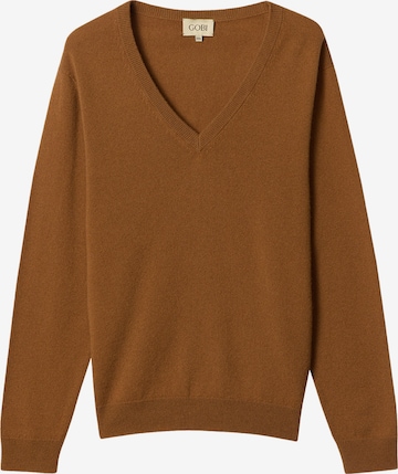 GOBI Cashmere Trui 'Women's Essential Cashmere V-Neck Sweater' in Bruin: voorkant