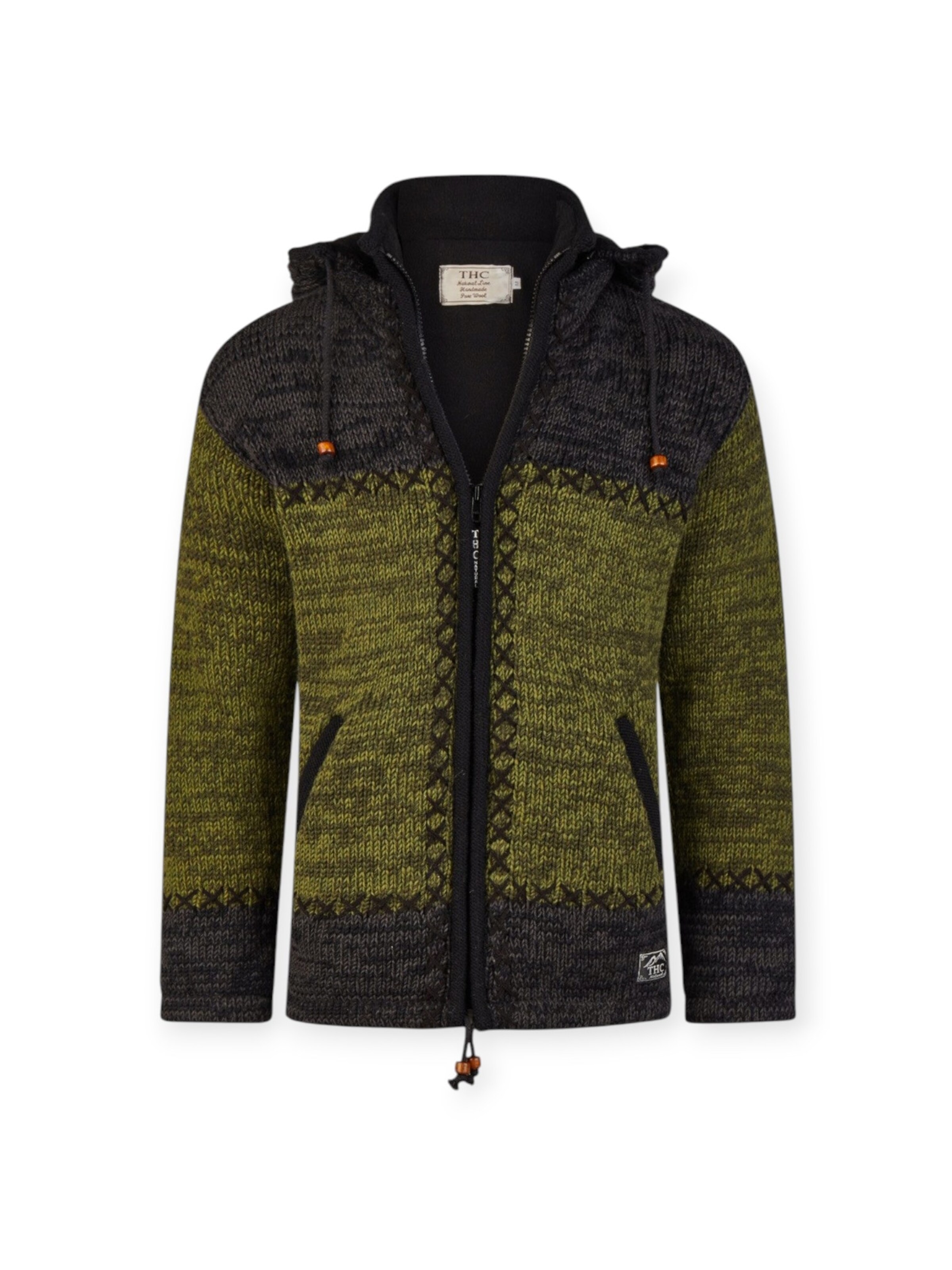 THC Natural Line Knit Cardigan 'THC 520' in Green: front