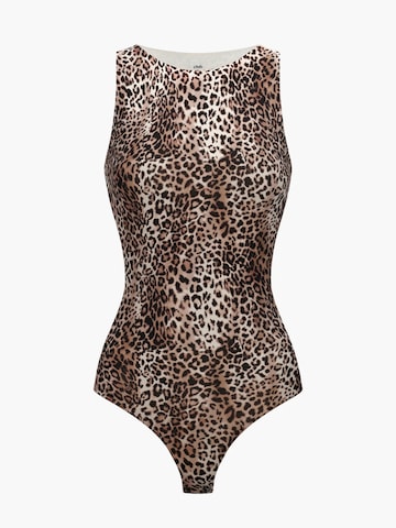 Body modellante 'Crew Neck Bodysuit String' di cfab (formerly creamy fabrics) in marrone: frontale