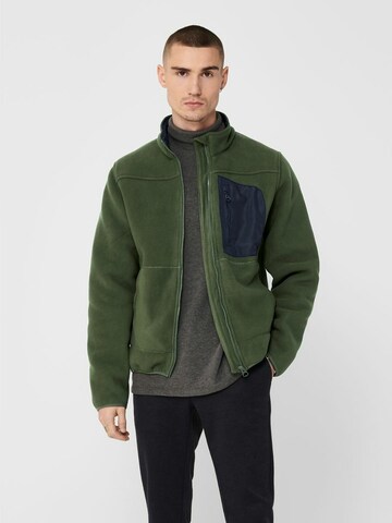 Only & Sons Fleece jacket 'HIKE' in Green