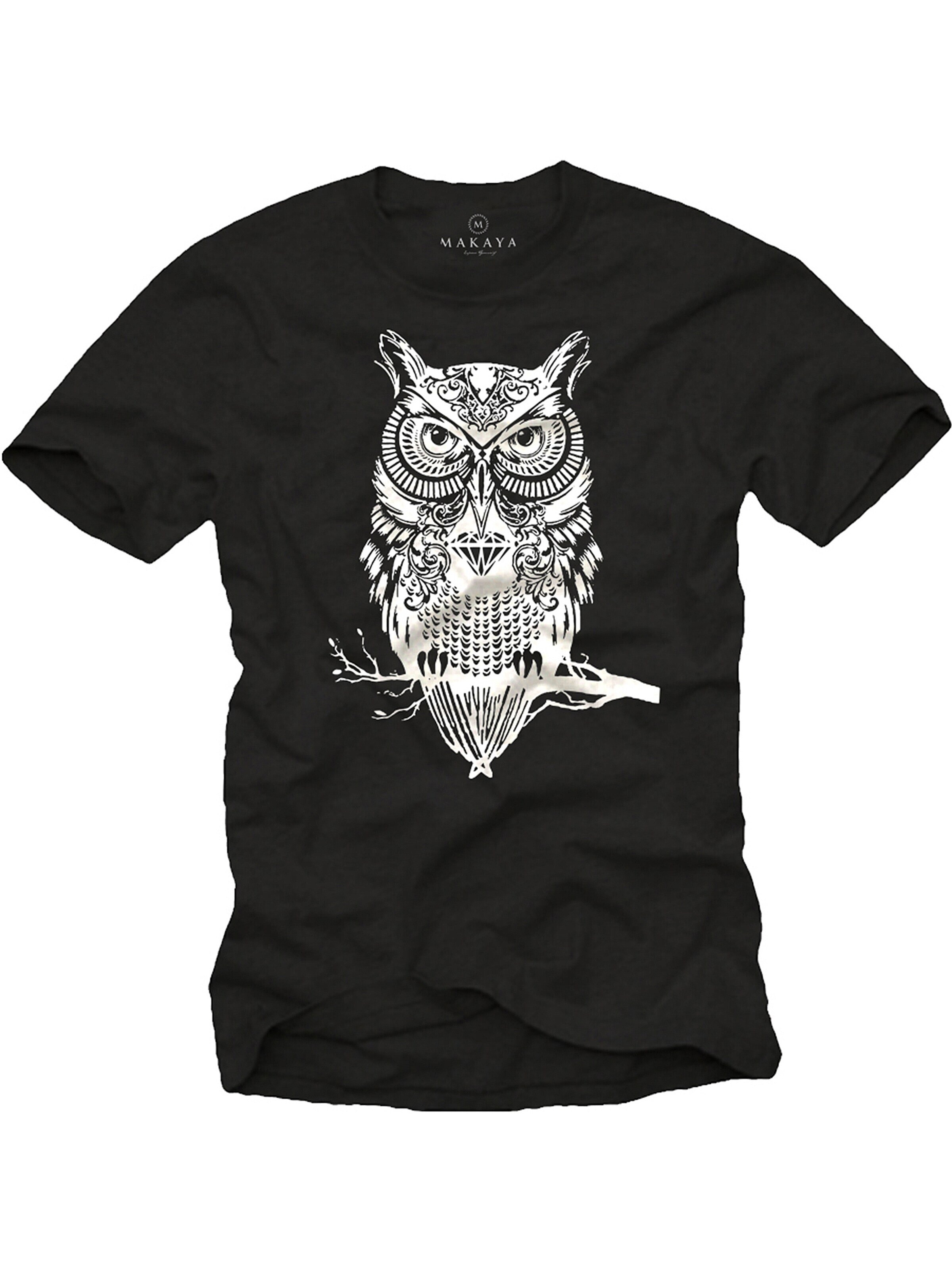 MAKAYA Shirt 'Eule auf Ast' in Black: front