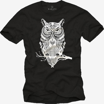 MAKAYA Shirt 'Eule auf Ast' in Black: front
