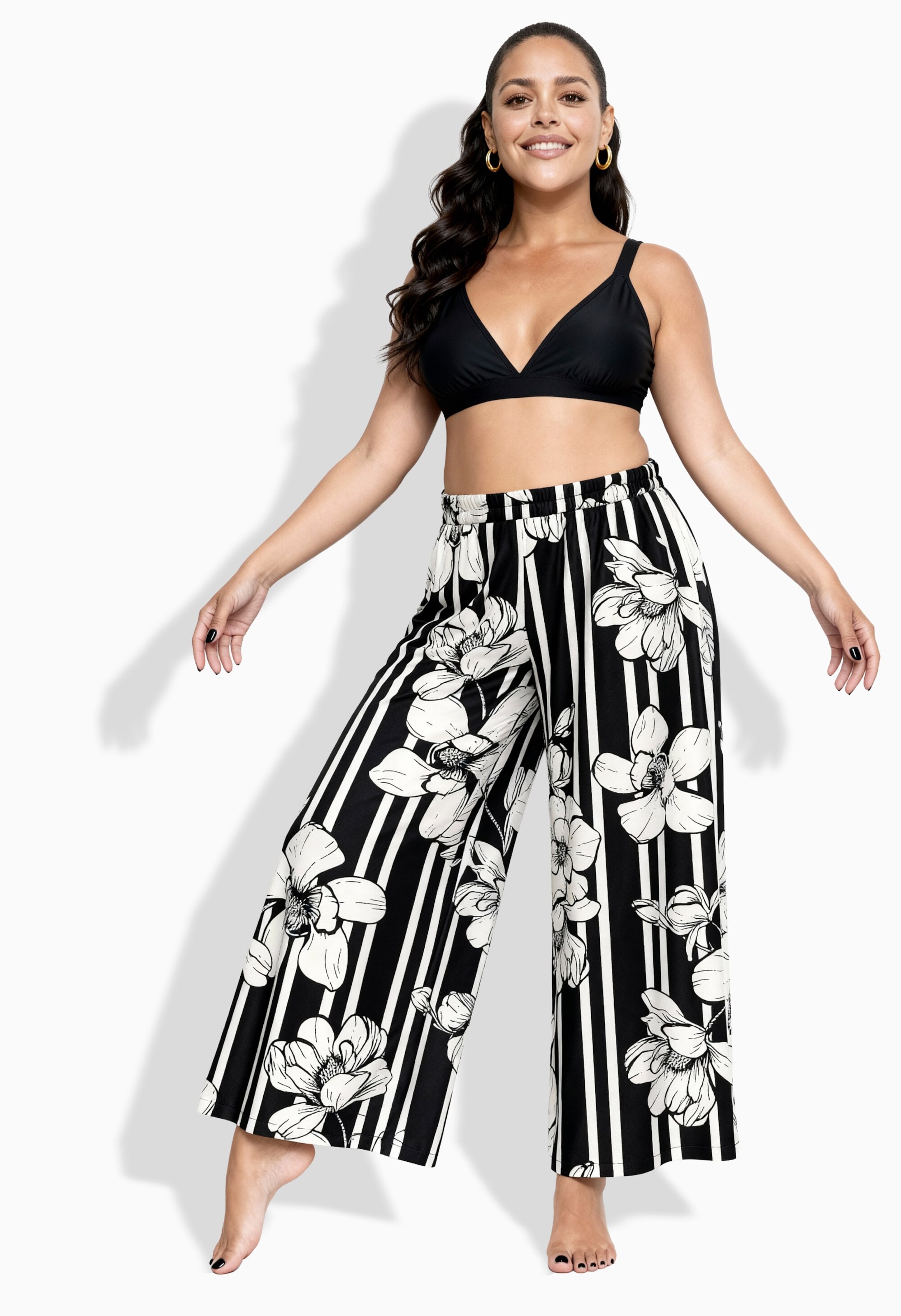 Ulla Popken Wide Leg Hose in Schwarz