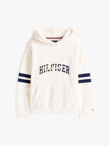 TOMMY HILFIGER Sweatshirt 'TOMMY HILFIGER – Felpa con Cappuccio Bambino in Cotone con Logo Grafico e Bande' in Wit: voorkant