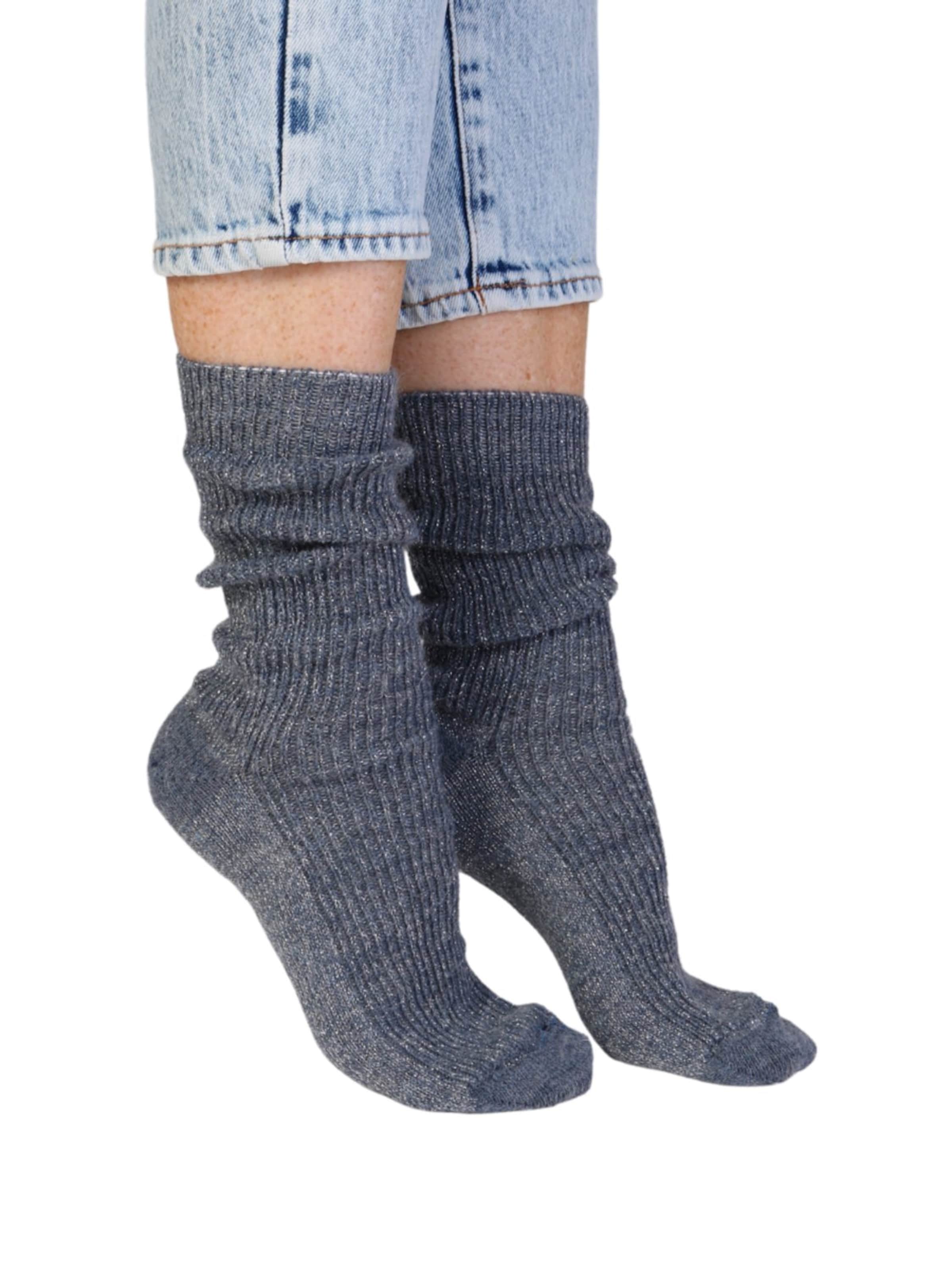 Chaussettes 'ALPACA WOOL sparkly socks' Sokisahtel en bleu