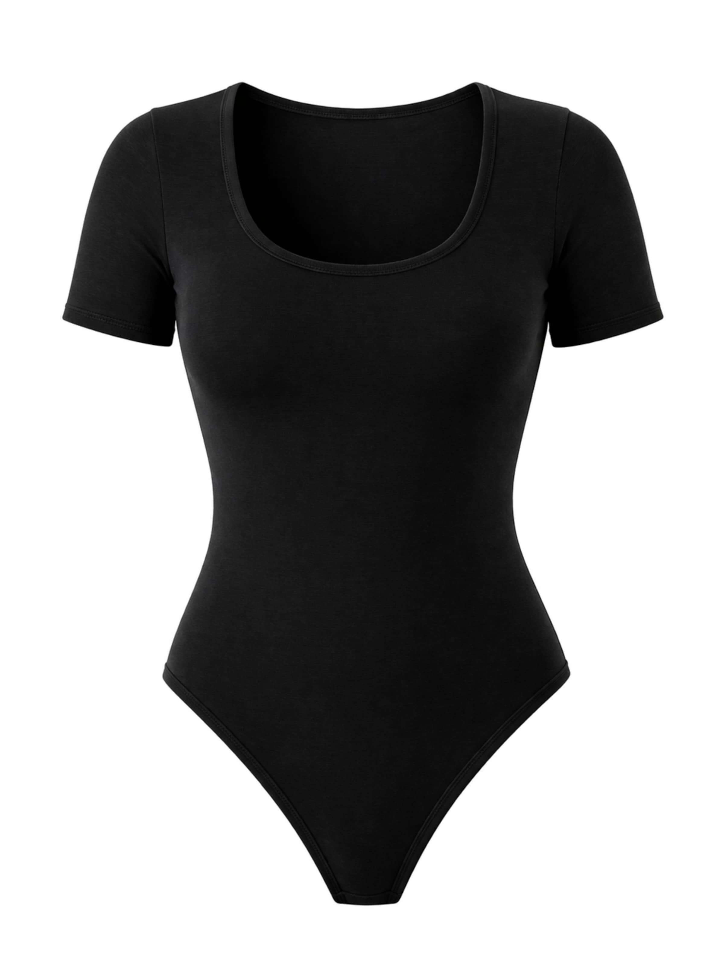 LEAFLETIC Body 'Leafletic Women’s Short Sleeve U-Neck Bodysuit'‌‌‌‌‌‌‌ in Schwarz: Vorderseite