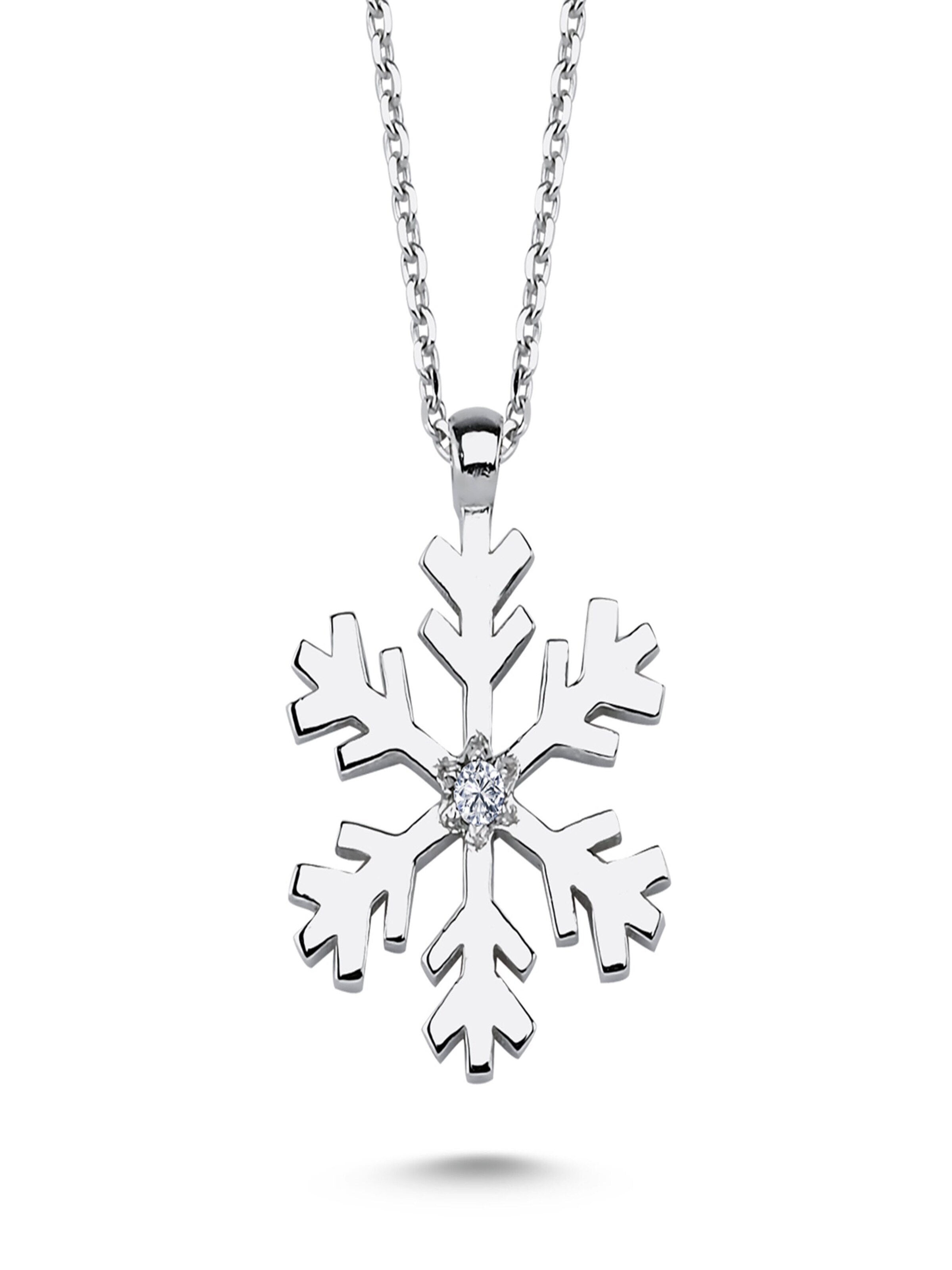 EinStein Diamant Pendant 'Diamant Halskette Snowflake Anhänger 14 Karat Weißgold' in Silver: front