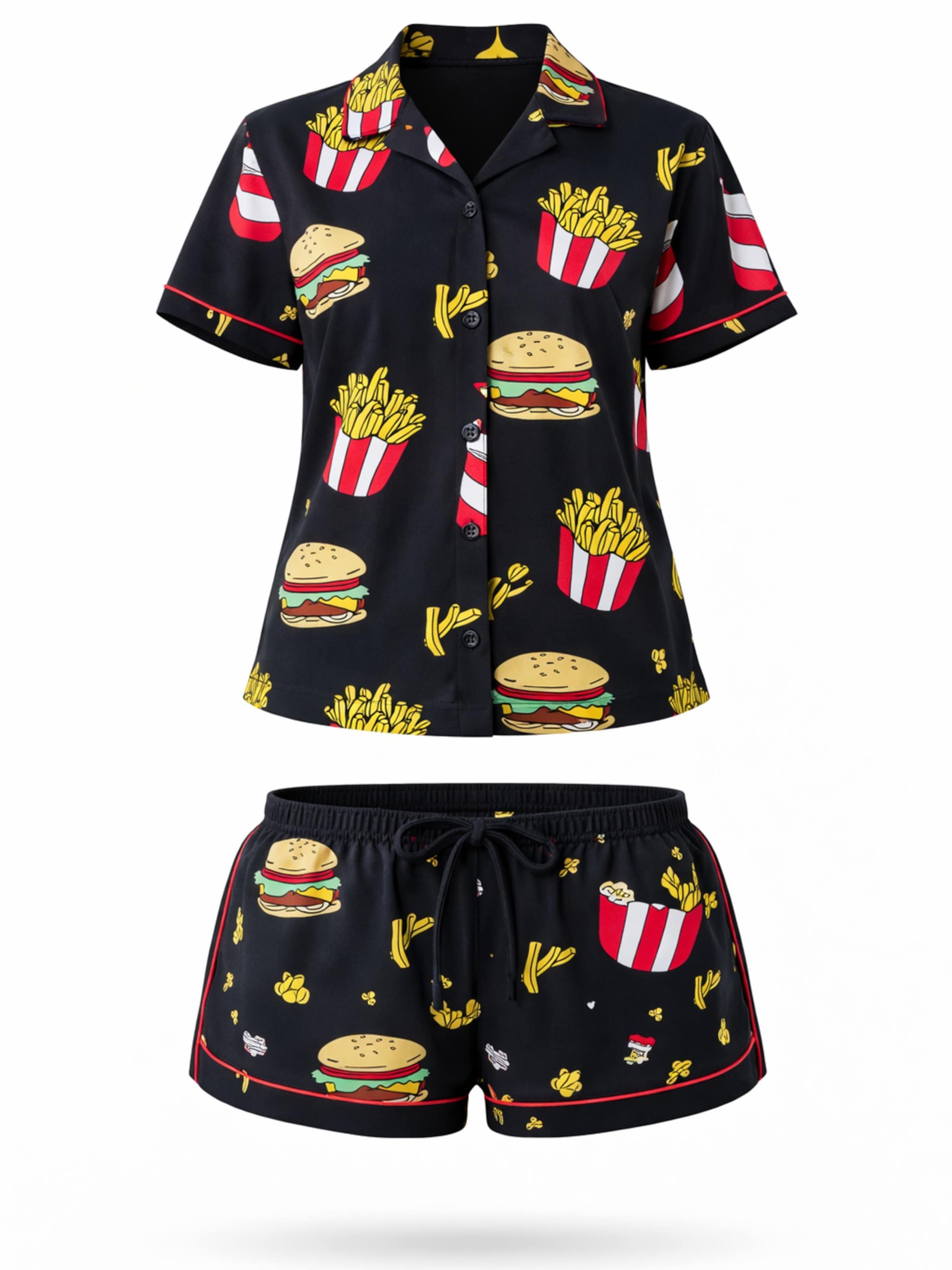 Shorty 'Leafletic Women’s Printed Night Wear Short Set' di LEAFLETIC in nero: frontale