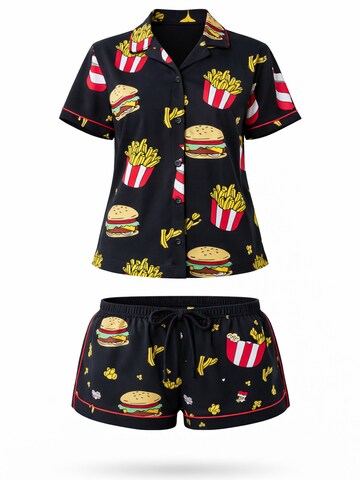 LEAFLETIC - Pijama de pantalón corto 'Leafletic Women’s Printed Night Wear Short Set' en negro: frente