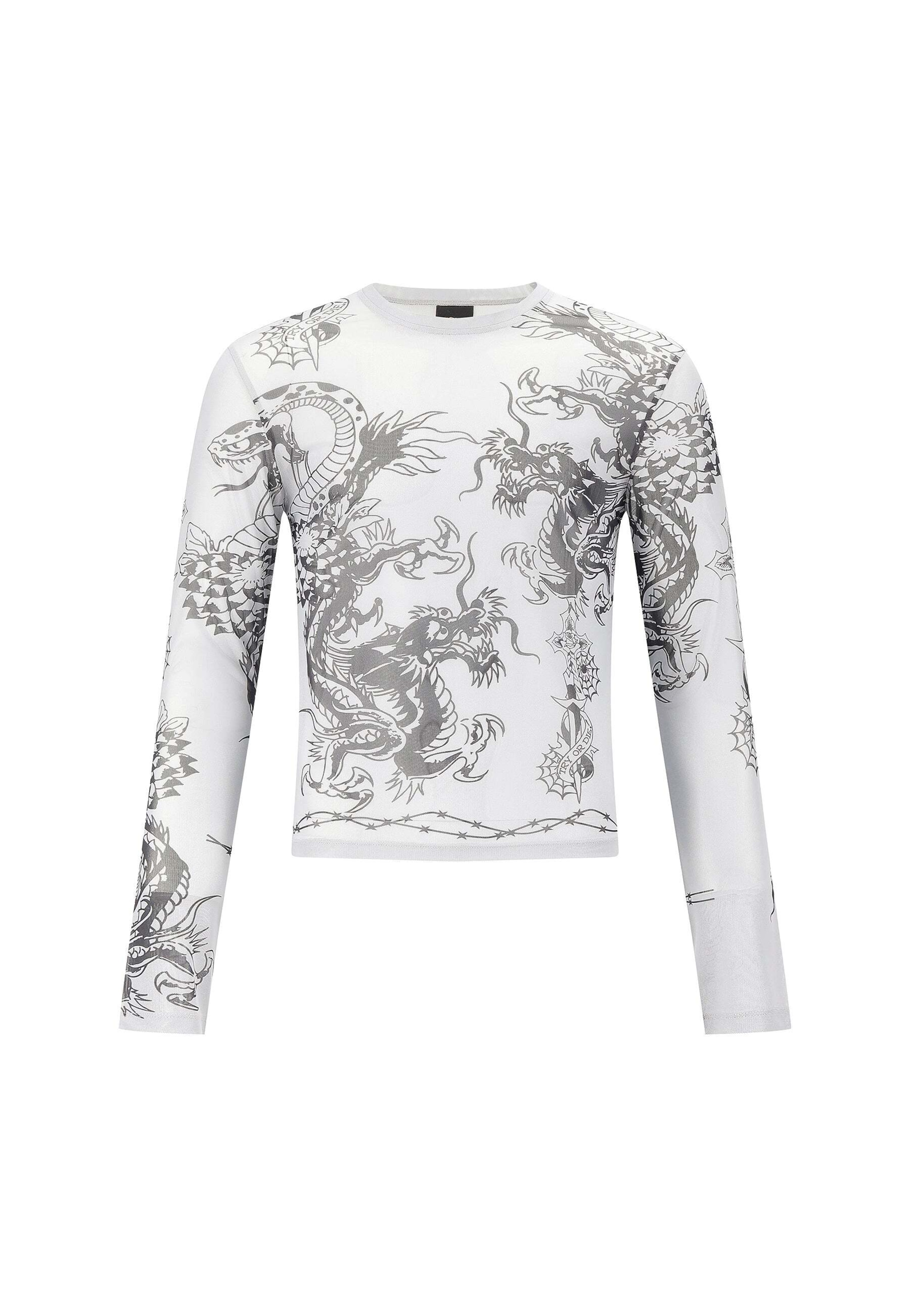 Ed Hardy Shirt 'Schlange und Drache' in Grau: Vorderseite