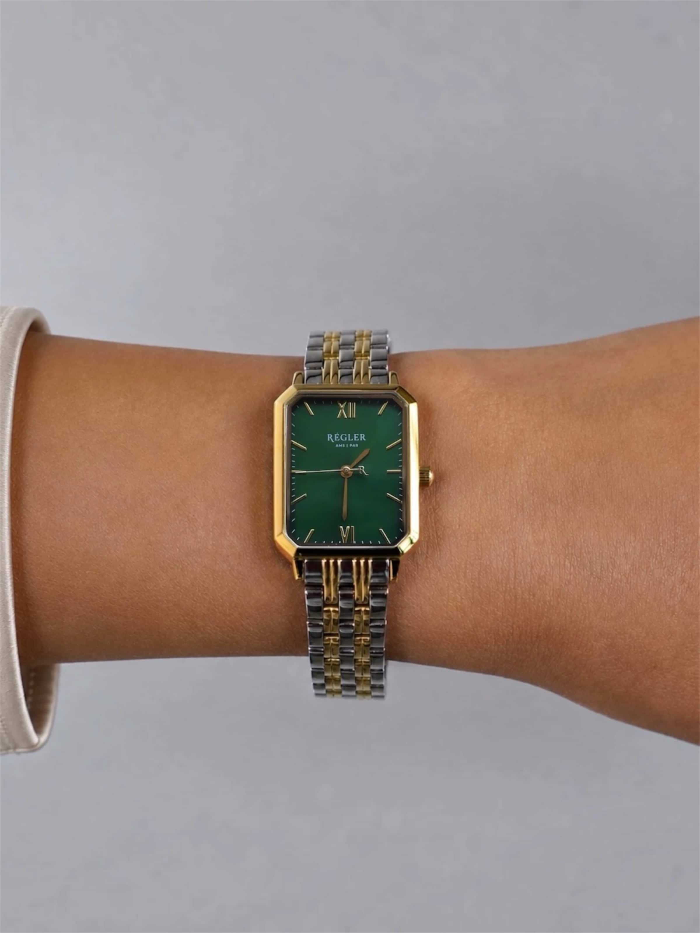 Régler Analogové hodinky 'Régler Élégance Steel Bicolor Silver/Gold - Green' – zlatá: přední strana