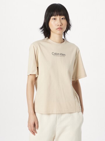 T-shirt Calvin Klein en beige : devant